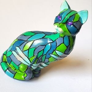 Purr-fect Reflections of Tiffany Collection Dragonfly Blue Cat Figurine 2924A